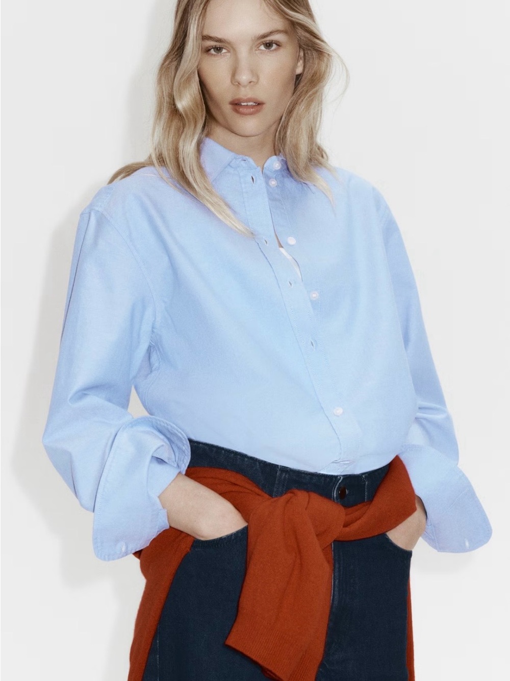 H&M Oversized Oxford Button-down Cotton Shirt in Blue Size XS